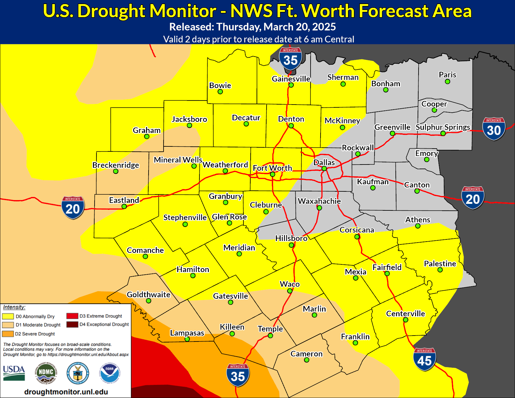 U.S. Drought Monitor - North and Central Texas