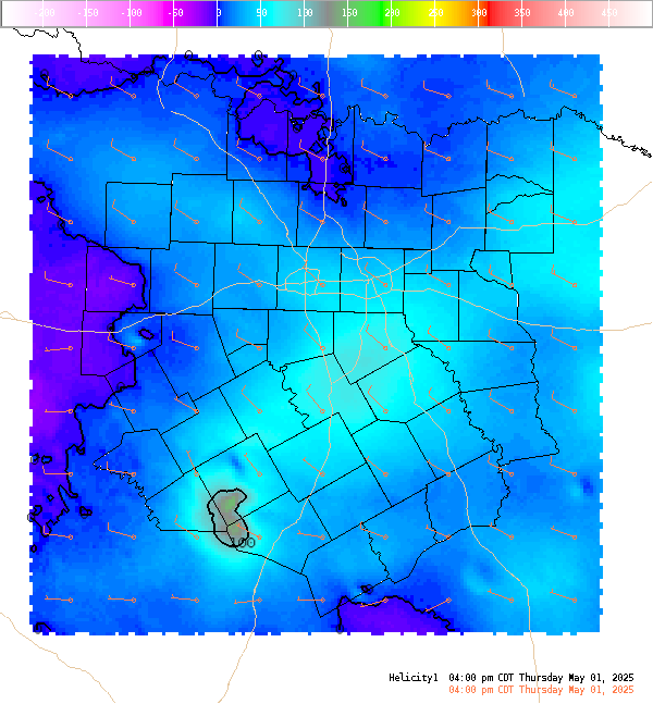 Automatically generated image showing areas of storm relative helicity.