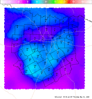Thumbnail of an automatically generated image showing areas of 0-3 km storm relative helicity.