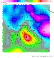 Thumbnail of an automatically generated image showing areas of 0-3 km storm relative helicity.