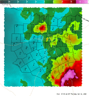 Thumbnail of an automatically generated image showing areas of the convective interest parameter.