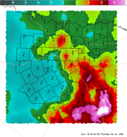 Thumbnail of an automatically generated image showing areas of the convective interest parameter.