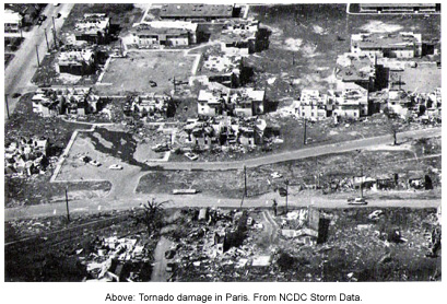 Picture of damage in the city of Paris from tornado