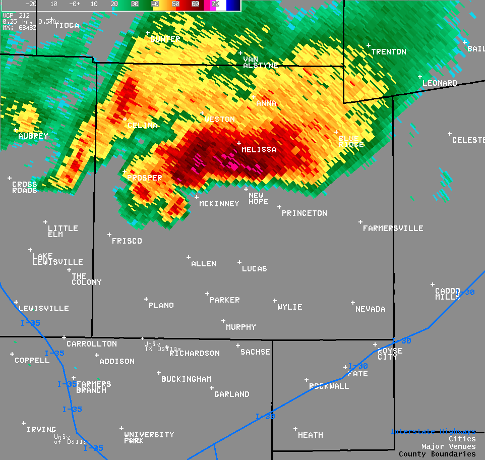 Radar image of Severe Storm over Collin County.