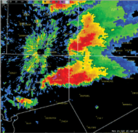 Radar image from Ft. Worth Radar showing supercell storms across SE Tarrant and East Johnson counties.
