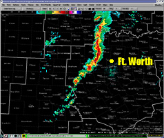 Radar picture showing line of storms developing across western N. Texas.