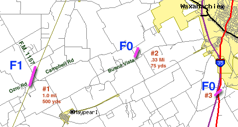 Tornado Track Map through Ellis County.