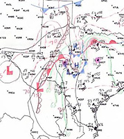 Morning Surface Analysis showing warm front over Central and Northern Texas