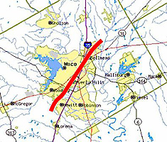 Tornado Track Map showing tornado path through Waco.