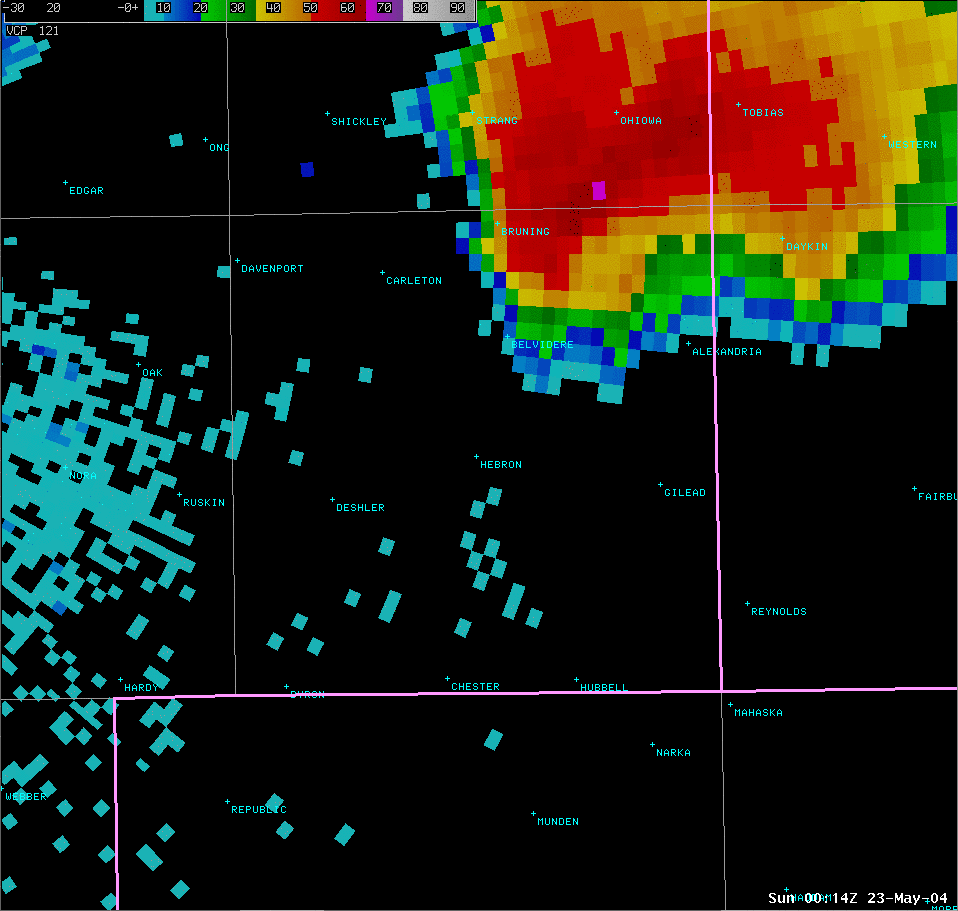 07:14 pm CDT Thayer County 0.5 Degree Reflectivity