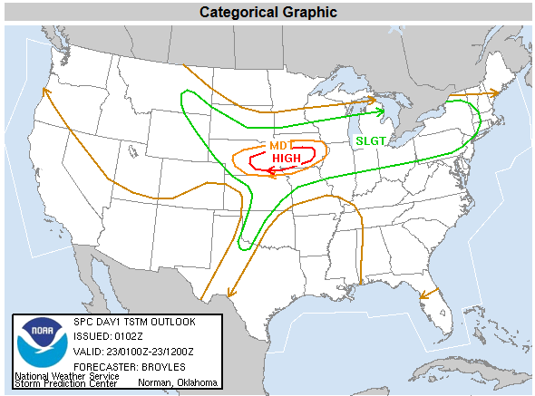 SPC Categorical Outlook for the evening and overnight hours of May 22nd, 2004.