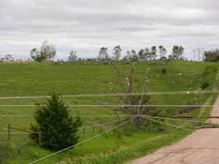 Transmission lines downed near Amherst, Nebraska. Photo by NWS staff.