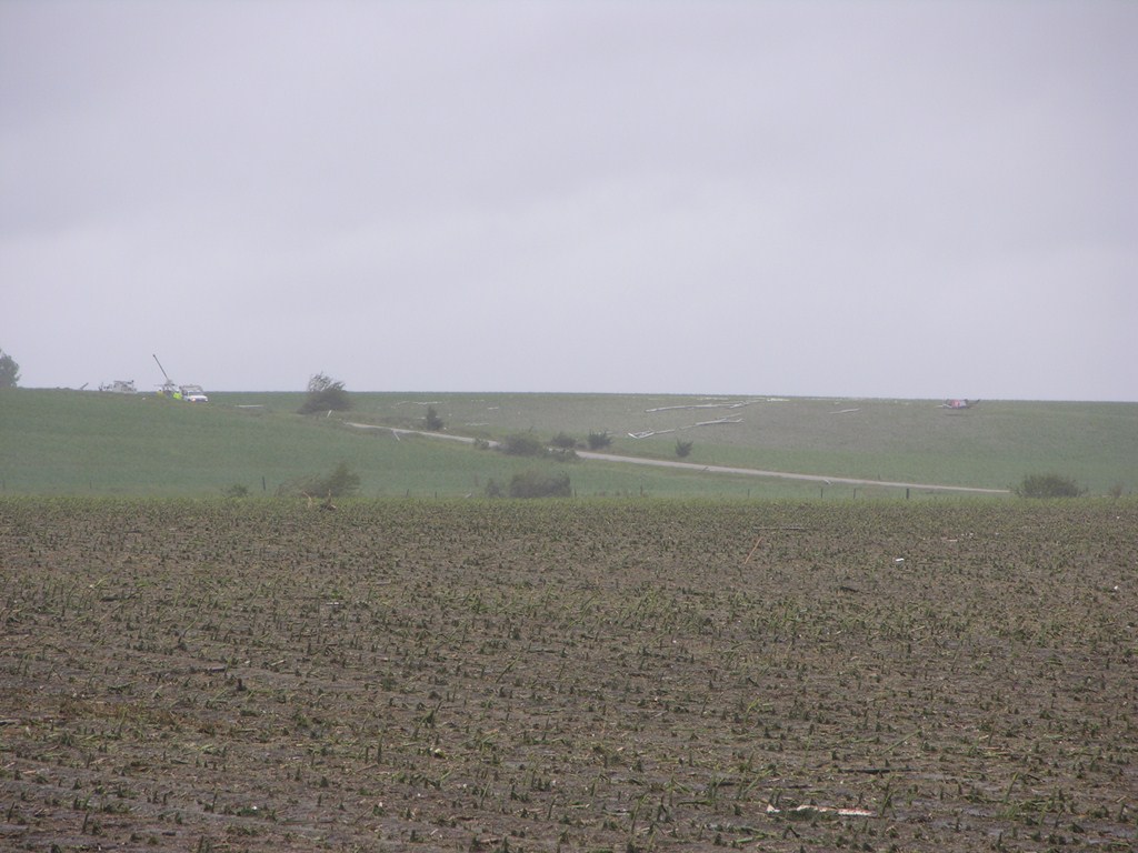 Irrigation pipe in a field along the tornado path north of Hampton. Photo by NWS Staff.