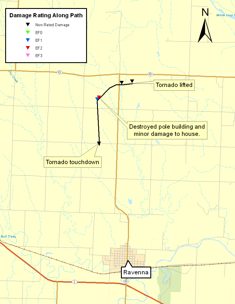 Storm damage survey map and track of Rockville tornado.
