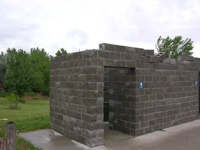 Restroom facility unroofed at Davis Creek Reservoir.