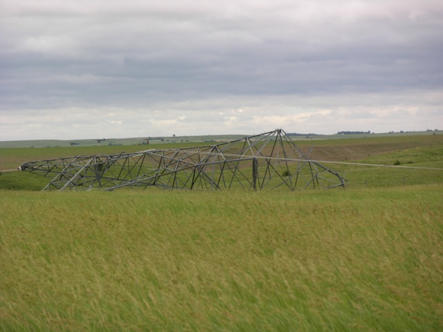 Close up view of transmission tower down near Amherst, NE. Photo by NWS Staff. 