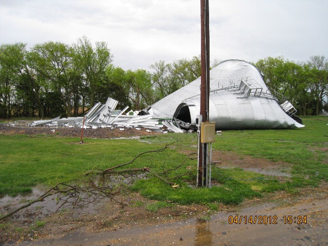 Storm damage one mile north of Alexandria, NE. Photographs by Thayer County Emergency Management.