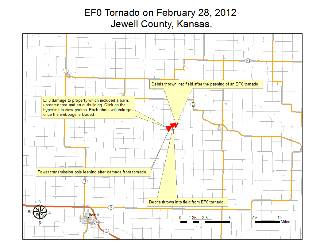 Damage survey of EF0 tornado in Jewell County, KS near Randall. 