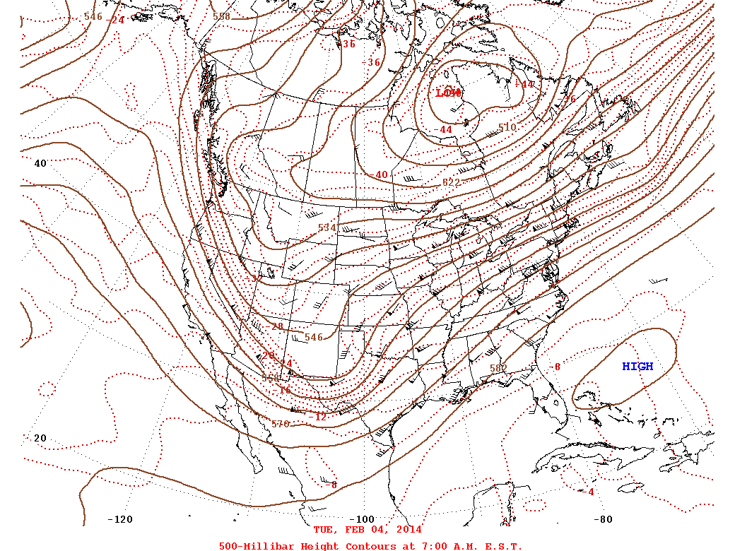 500mb map at 6 am Tuesday, February 4, 2014.