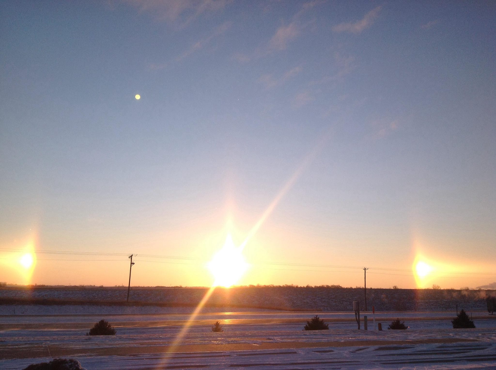 Sundogs were visible the day after the snow on Februrary 5, 2014.