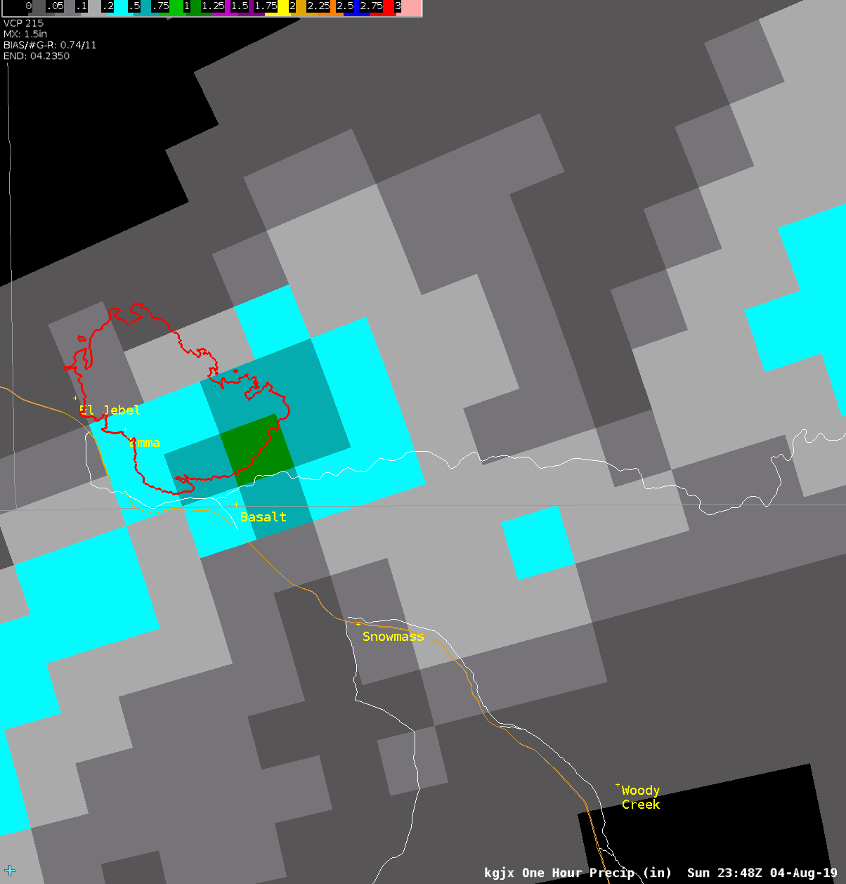 KGJX One Hour Precip Estimates