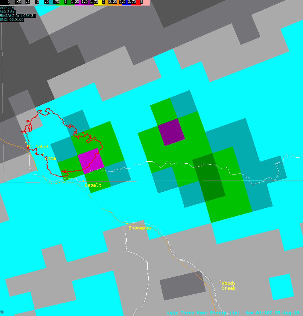 KGJX Three Hour Precipitation Estimates