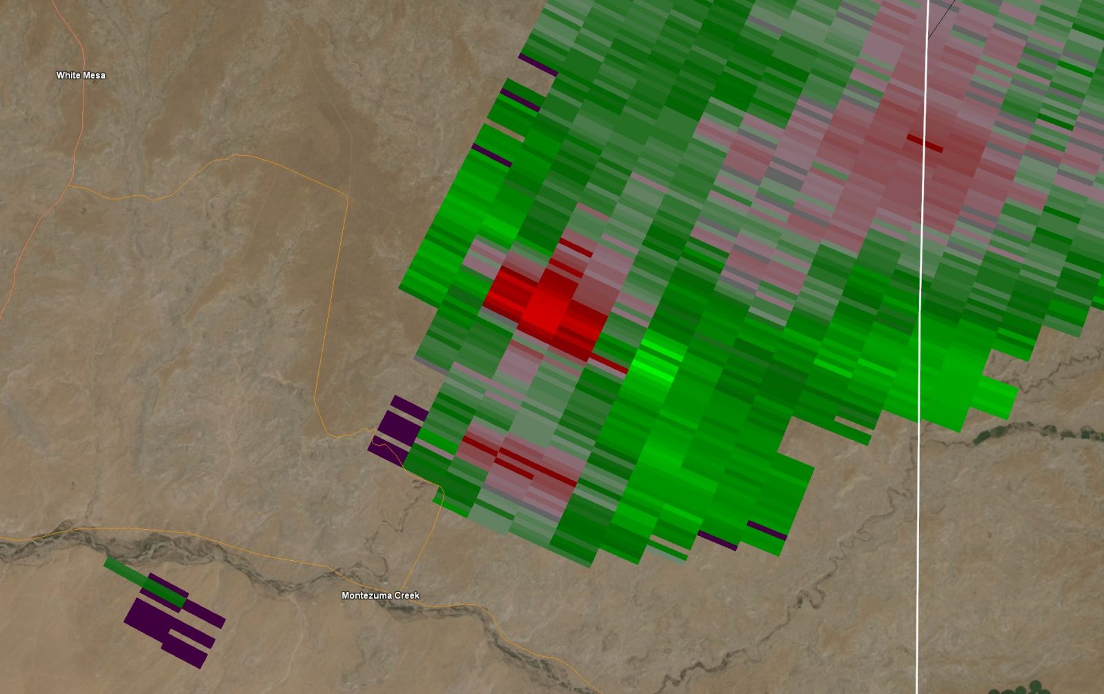 Radar reflectivity and velocity image