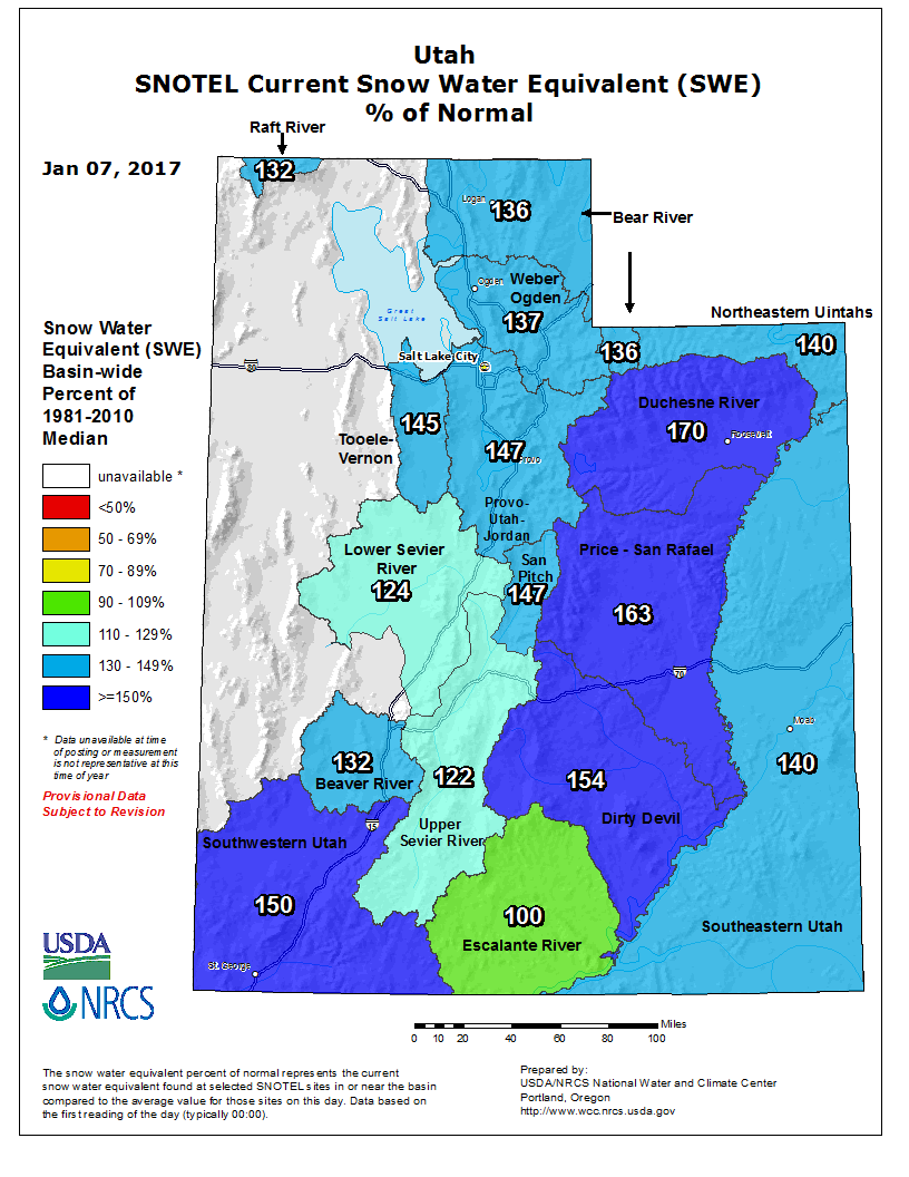 Map of the snow-pack over Utah on January 7th