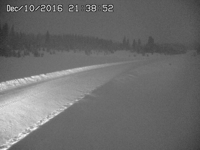 Nighttime view of Rabbit Ears Pass and heavy snow