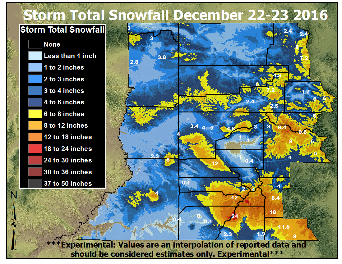 Storm Total Snowfall December 22-23