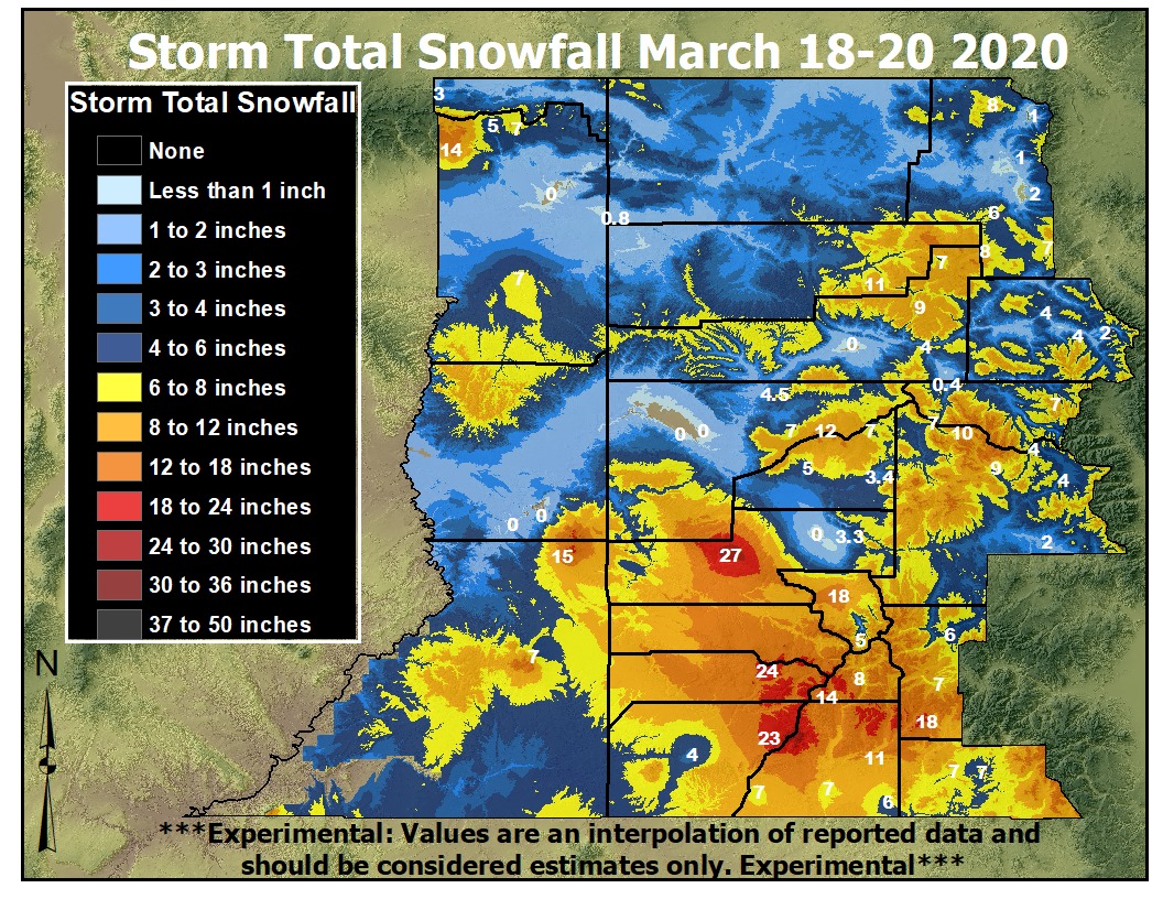 Storm Total Snowfall: March 18-20, 2020