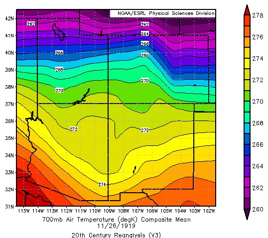 700mb Air Temperature (degK) on 11-26-1919