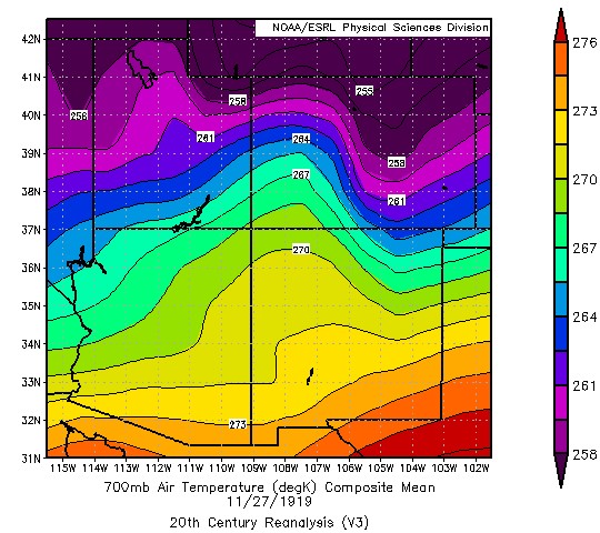 700mb Air Temperature (degK) on 11-27-1919