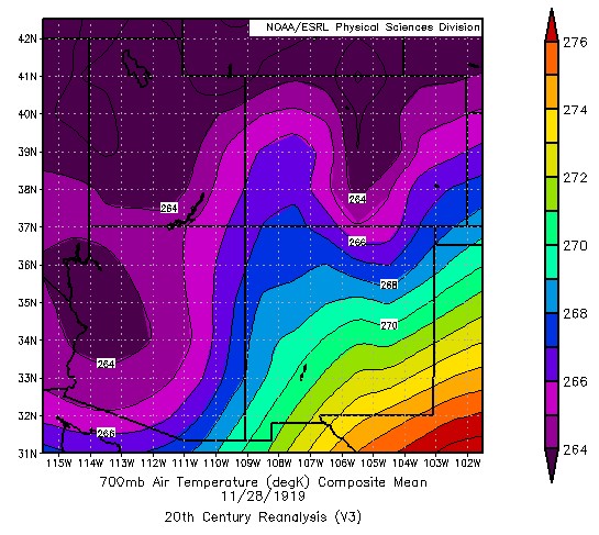 700mb Air Temperature (degK) on 11-28-1919