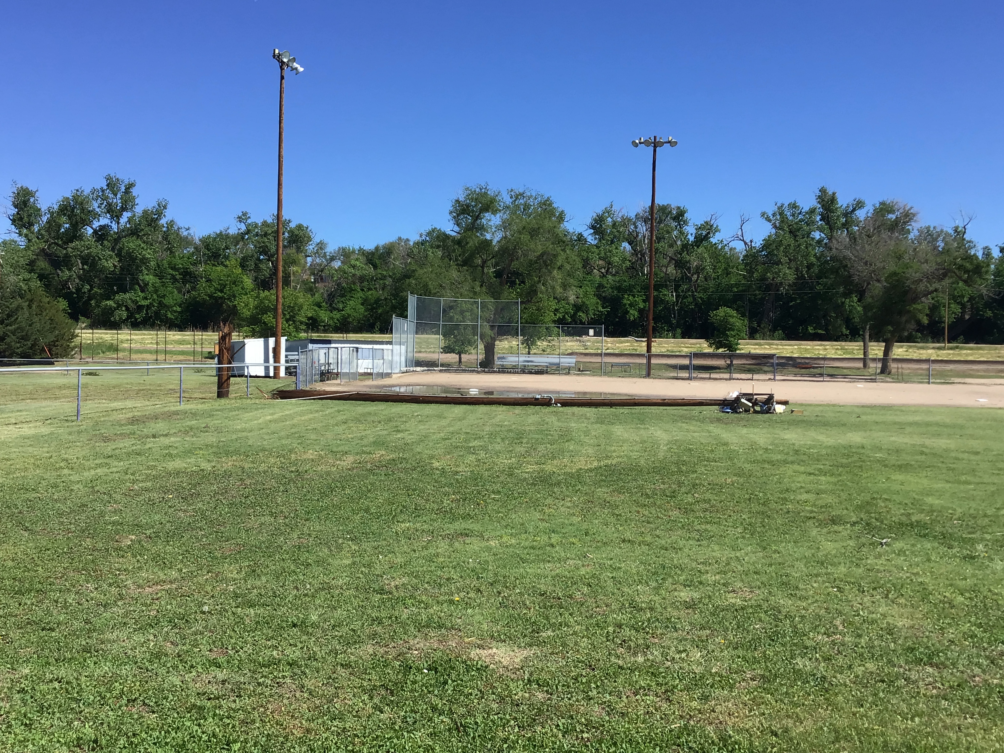 Light pole at baseball field snapped
