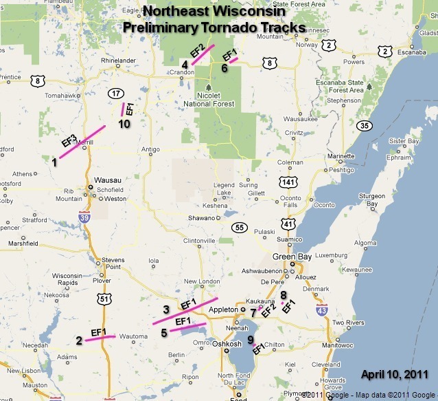 Tornado tracks - click for larger image.
