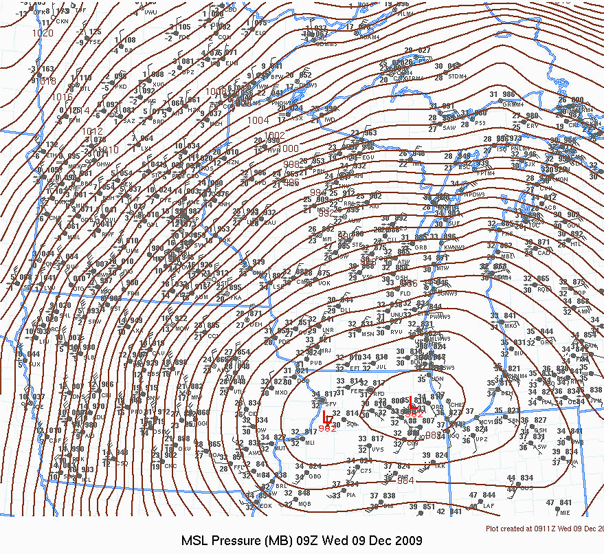 Surface weather map with low pressure track