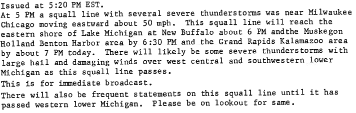 The 520 pm statement issued by the Weather Bureau