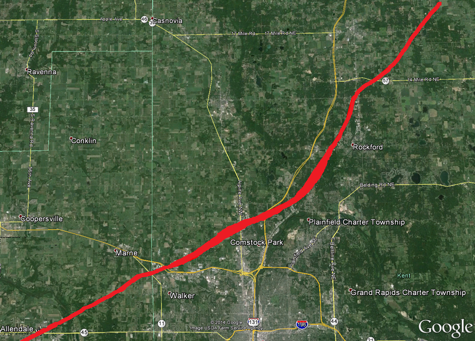 Damage path from April 11, 1965 tornado