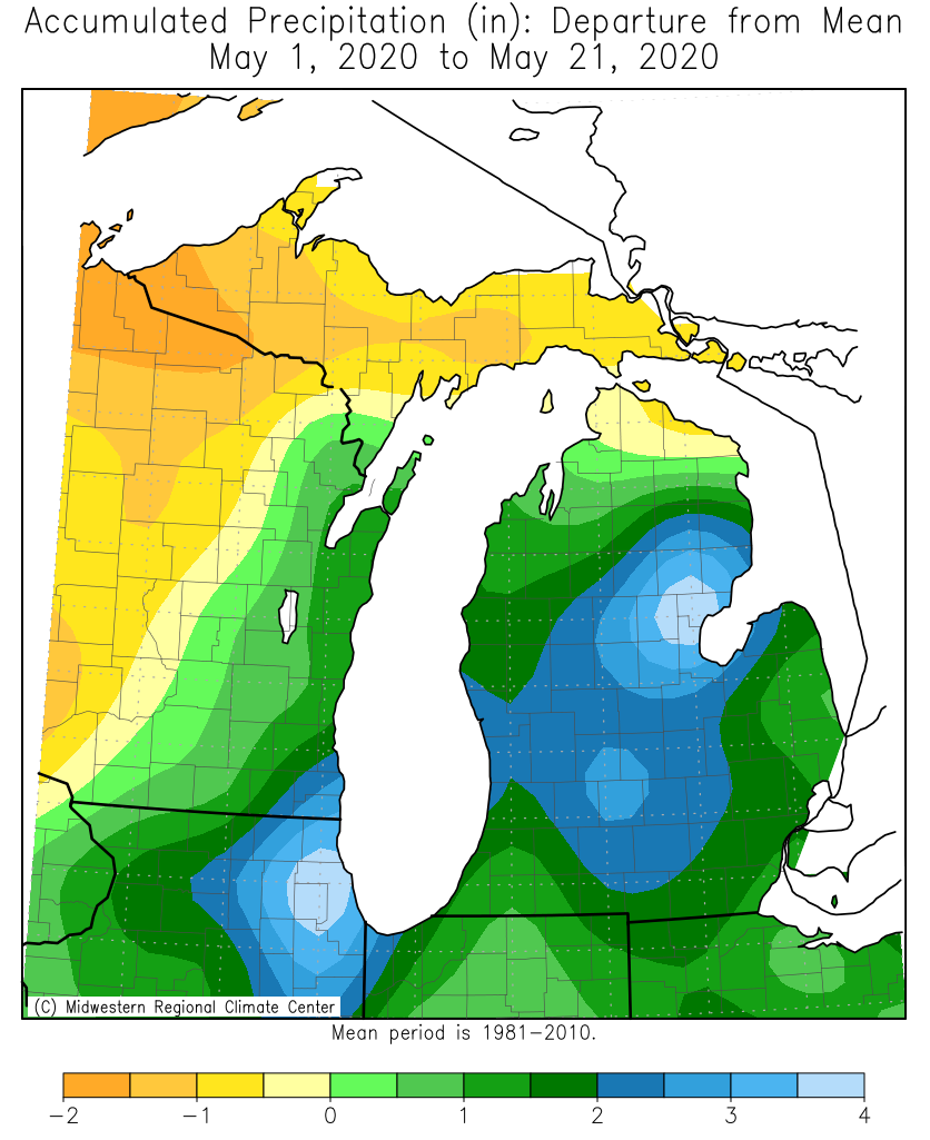 Inches or Rain above normal for May