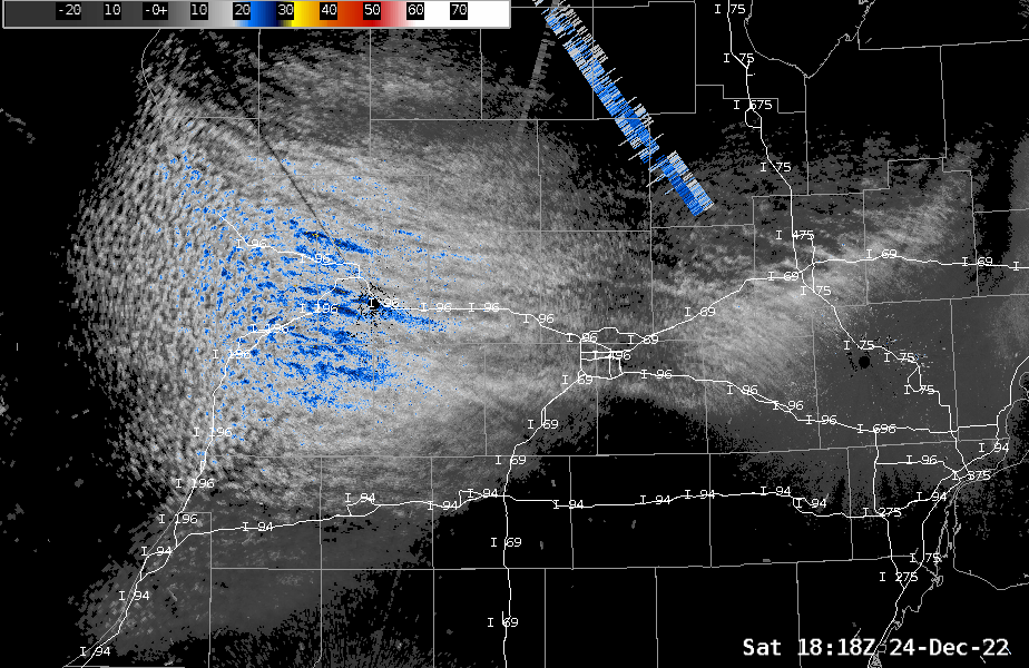 radar loop of lake effect snow from the December 23 to 25 Blizzard