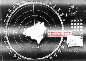 The NWS radar network in 1989. Rings represent the approximate coverage area of radars nearest the western Carolinas and northeast Georgia.