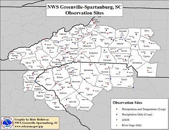 Map of Cooperative Observer locations in our CWA
