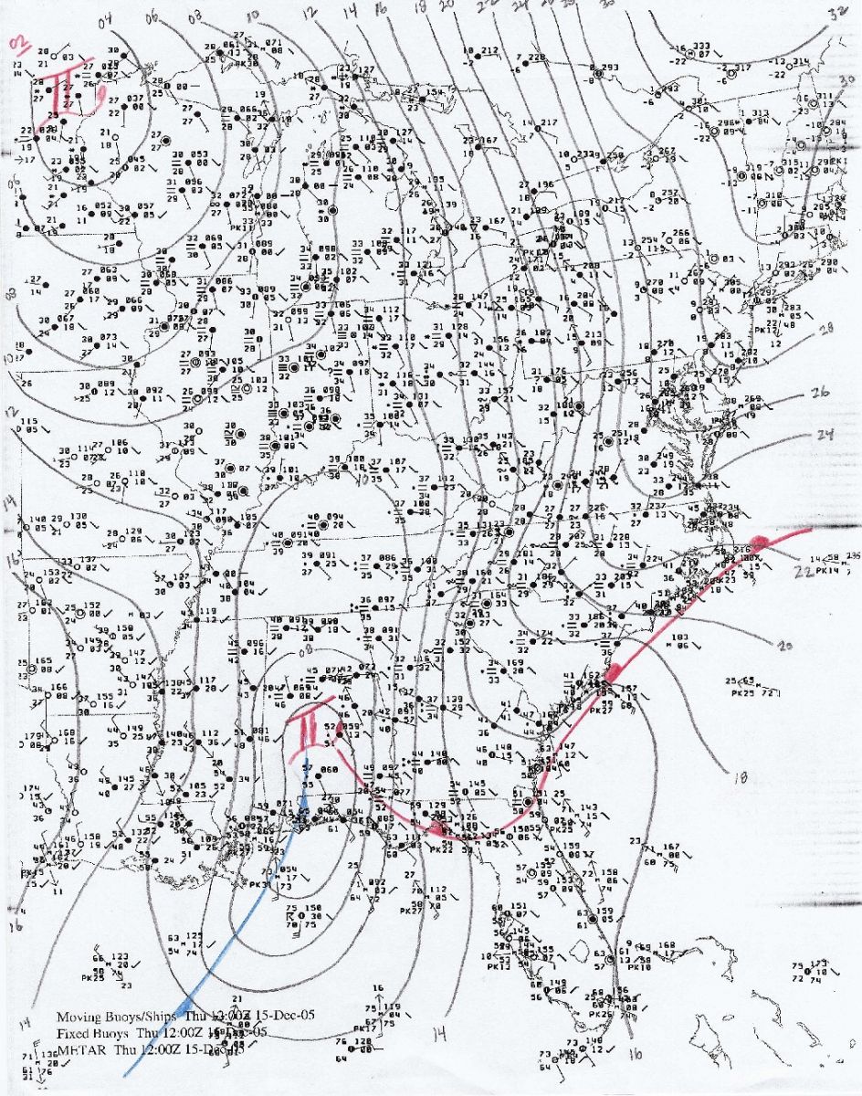 1200 UTC 15 December 2005 Sea Level Pressure and Surface Fronts Analysis