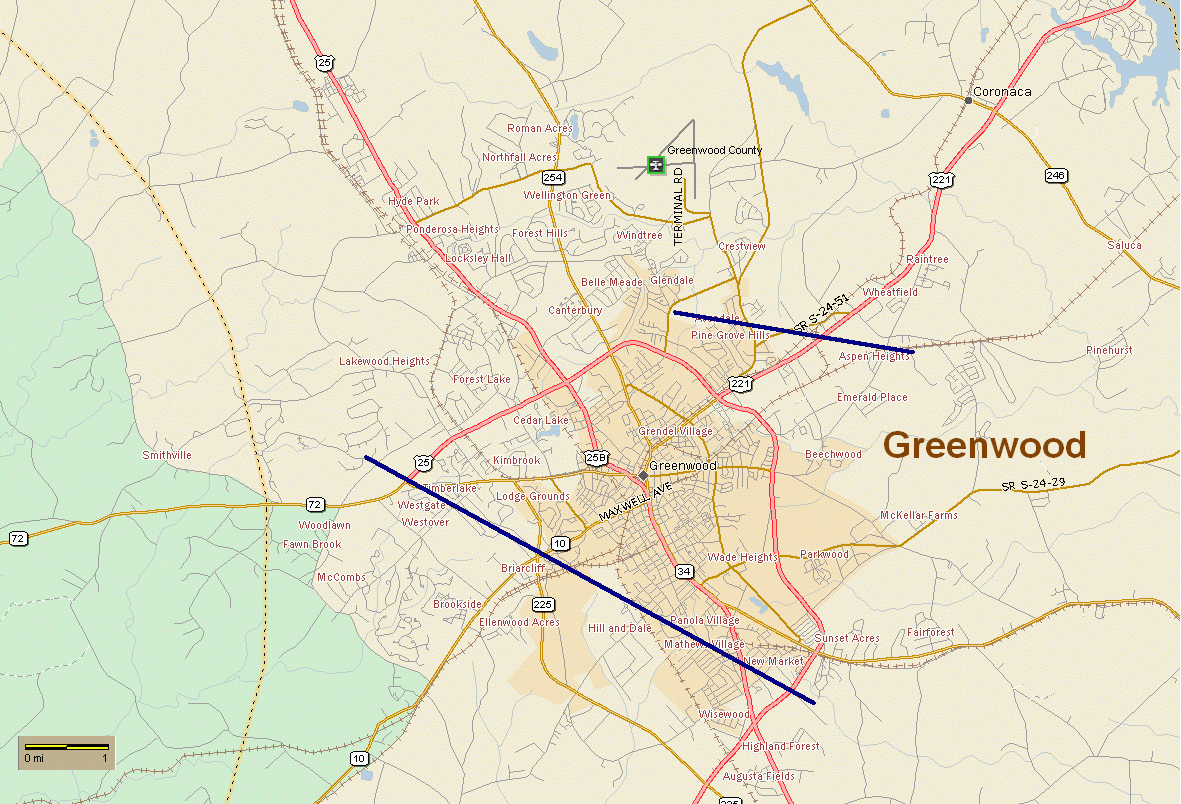 Track of damage associated with the Greenwood, SC tornadoes on 10 April 2009