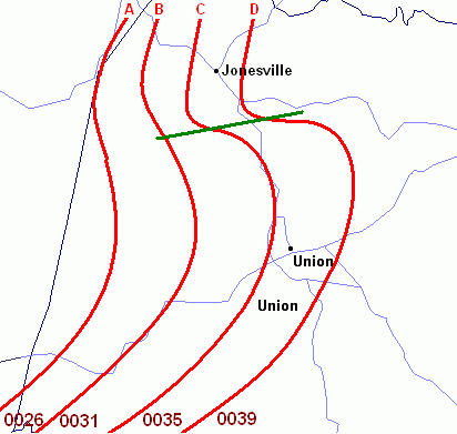 Progression of bow echo across Union County, SC on 10 April