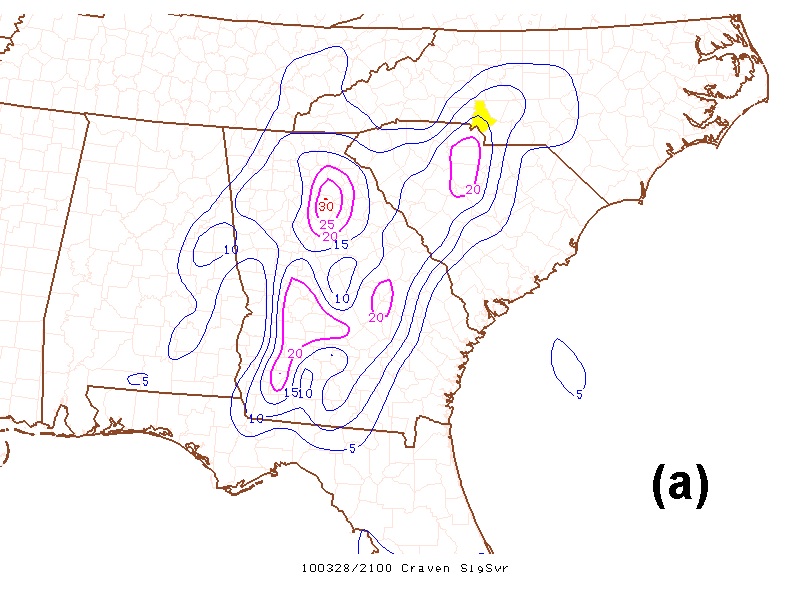 Craven Significant Severe Parameter at 2100 UTC on 28 March 2010