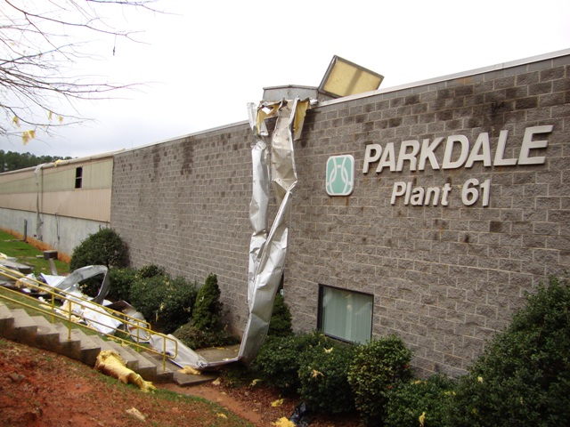 Damage to Parkdale Mill, Belmont, NC, 28 March 2010