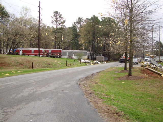 Damage to mobile homes across road from Parkdale Mill, Belmont, NC, 28 March 2010