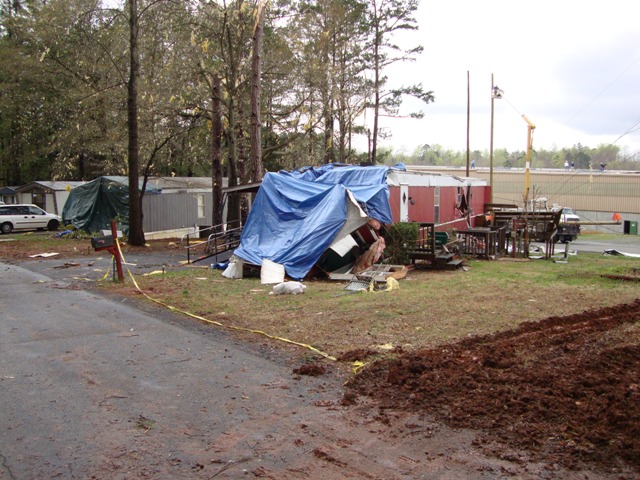 Damage to mobile home next to Parkdale Mill, Belmont, NC, 28 March 2010